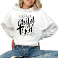 thumbnail image 1 of Women's Stylish Black Script Graphic Child Of God Hoodie Comfortable Breathable Hooded long-sleeved White S-2XL, 1 of 6