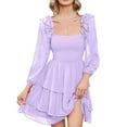 thumbnail image 1 of Women's Stylish Casual Dress Ruffled Square Neck Puffy Sleeve Flowy Comfortable Summer Outfit, 1 of 2