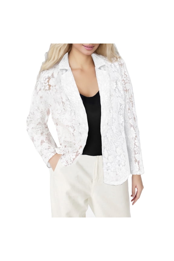 Women's Stylish Casual Elegant Lace Trim Suit Jacket for Dinner Party Outfit