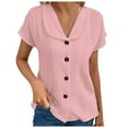 thumbnail image 1 of Women's Stylish Casual Lapel Short Sleeve Button Down Cardigan Loose Fit Comfortable T-Shirt Top, 1 of 2