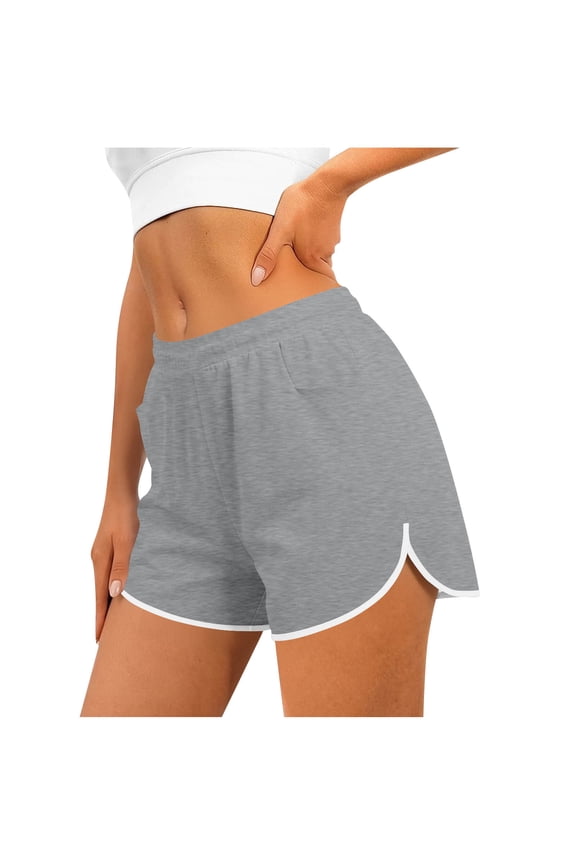 Women's Stylish Casual Solid Color Split Hem Elastic Waist Sports Shorts With Pockets Summer Gray L