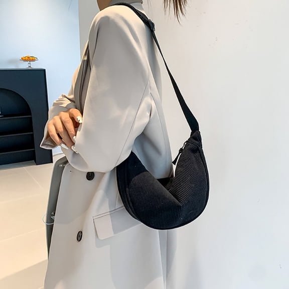 Women's Stylish Corduroy Crossbody Bag Lightweight Shoulder Messenger Purse Compact Dumpling Design Durable Canvas Casual Handbag