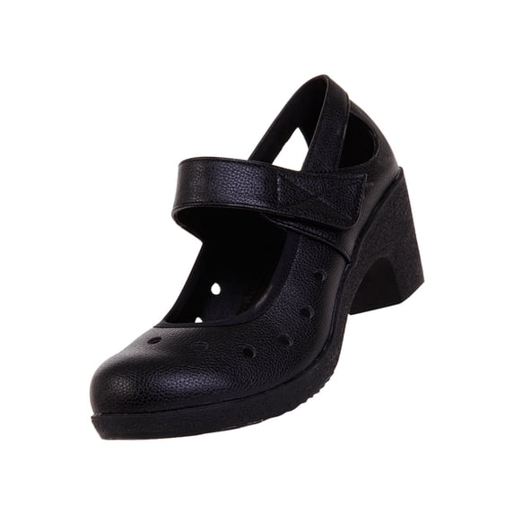 Women's Stylish Faux Leather Heeled Dress Pumps with Wide Straps Comfortable Breathable Slip-On Casual Shoes High Heels Thick Heels Sandals Black 41