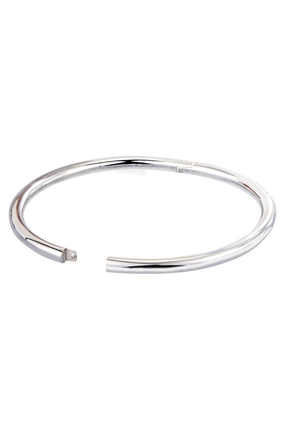 Womens Bracelet Glossy Simple Buckle Design Electroplated Silver White Finish Copper Jewelry Elegant Fashion Bangle