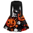 thumbnail image 1 of Women's Stylish Halloween Print Casual Dress Fashionable Party Outfit Versatile Everyday Wear Comfortable Fall Long Sleeve A-Line Swing Dress, 1 of 2