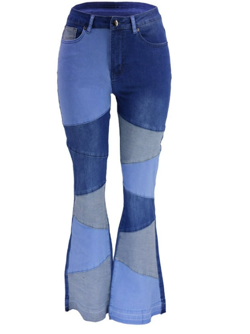 Women's Stylish High Waist Patchwork Jeans Hippie Vintage Flared