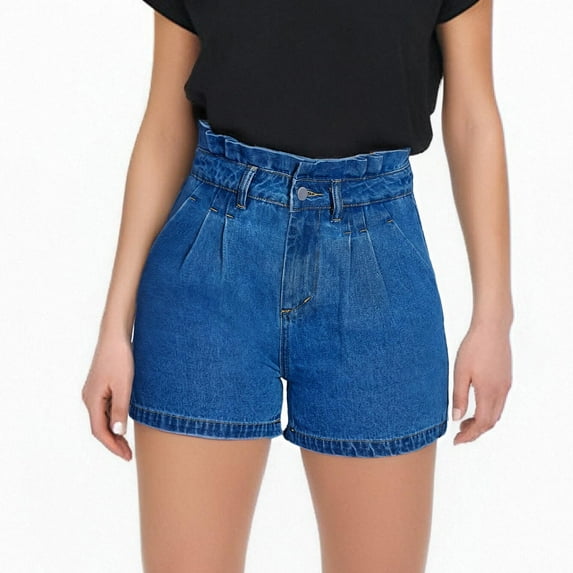 Women's Stylish High Waisted Ruffled Vintage Denim Shorts