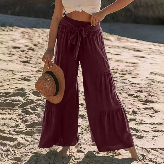 Women's Stylish Lace Up Patchwork High Waisted Pleated Wide Leg Pants Casual Slacks Pants for Womens Pants plus Size Tall 20 Yoga Pants Thick Leggings for Women Long Stretch Tights plus Size Workout