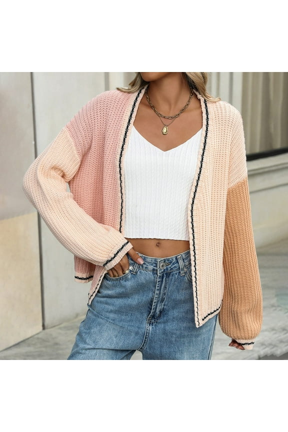 "Women's Stylish Loose Knit Cardigan With Contrast Stitching For Wear" Womens Sweater Leopard Print Sweater Women plus Size Open Knit Tops for Women Open Front Knit Cardigans for Women Animal Print