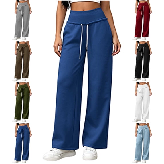 Women's Stylish Lounge Pants Solid High-Waisted Elastic Drawstring Waist Straight Leg Loose With Pockets Casual Fashion