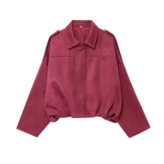 Women's Stylish Oversized Suede Effect Jacket with Shoulder Collared Neck Zip Up Coat Hot Pink Women Blending Shirts Women's Long Sleeve T-Shirt(M)