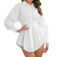thumbnail image 1 of Women's Stylish Pleated Waist Slim Fit Long Sleeve Shirt Dress Elegant Casual Wear Comfortable Daily Outfits Trendy Fashion, 1 of 2