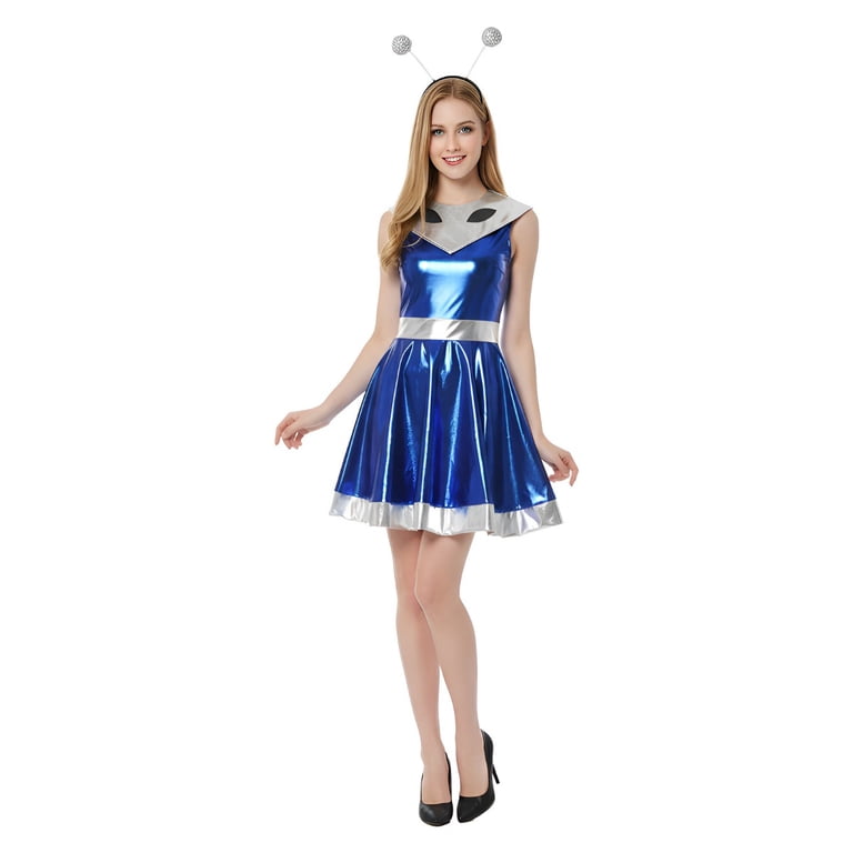 Women's Stylish Robot Alien Futuristic Sci-Fi Dress Outfit Fashion Wear for Party Event