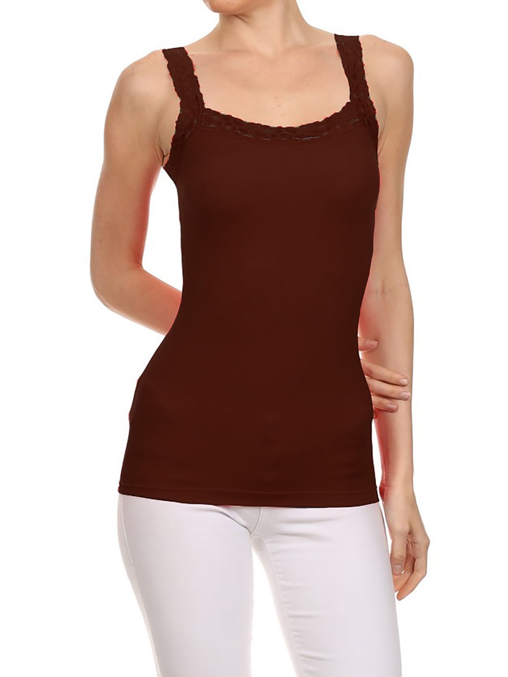 EHQJNJ Camisole Tops for Women Built in Bra Brown Women Wooden Ear Edge  Hanging Neck Sling Two Wear Chest Wrap Top Vest Womens Camisole Tank Tops