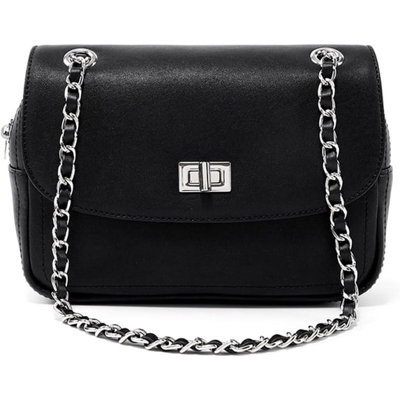 Women's Stylish Sling Bag Genuine Leather Retro Crossbody Flap Handbag and Purse Casual Shoulder Bag with Chain Strap