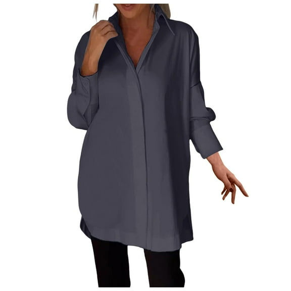 Women's Stylish Solid Color Casual Button Down Shirt Long Sleeve Loose Fit Blouse Comfortable Pullover Top for Everyday Wear