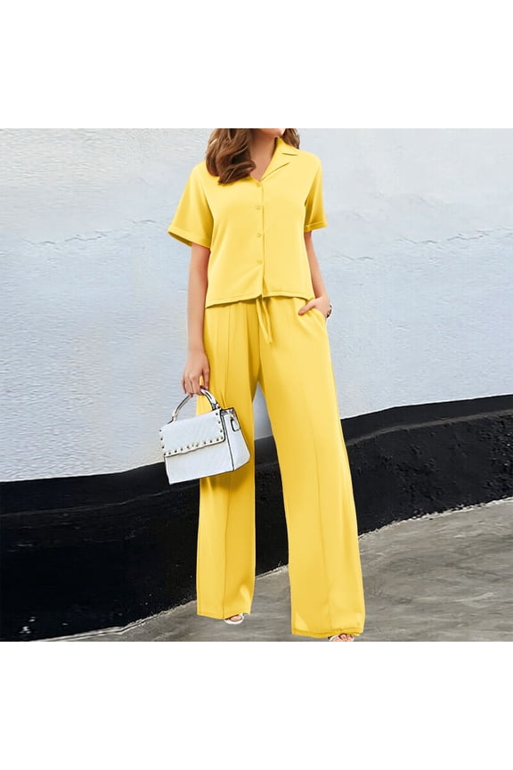 Women's Stylish Solid Color Lapel Wide Leg Pantsuit Womens Fitted Suit Seasonal Attire Shirt And Skirt Set for Women Formal Dressy Pant Suits for A Wedding Winter Wedding Dress for Guest Women