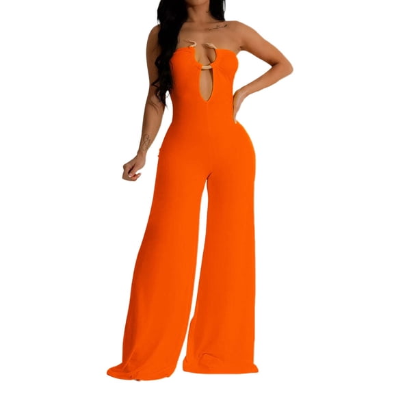 Women's Stylish Solid Color Long Pants Jumpsuit Elegant Casual Wear For Everyday Fashion Wide Leg Rompers for Women All Romper for Women for Party Workout Pantsuit plus Size Romper High Waist Rompers