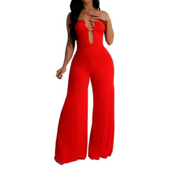 Women's Stylish Solid Color Long Pants Jumpsuit Elegant Casual Wear For Everyday Fashion Wide Leg Rompers for Women All Romper for Women for Party Workout Pantsuit plus Size Romper High Waist Rompers