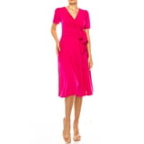 Women's Stylish Solid Faux Wrap Dress with Deep V-Neck - Walmart.com