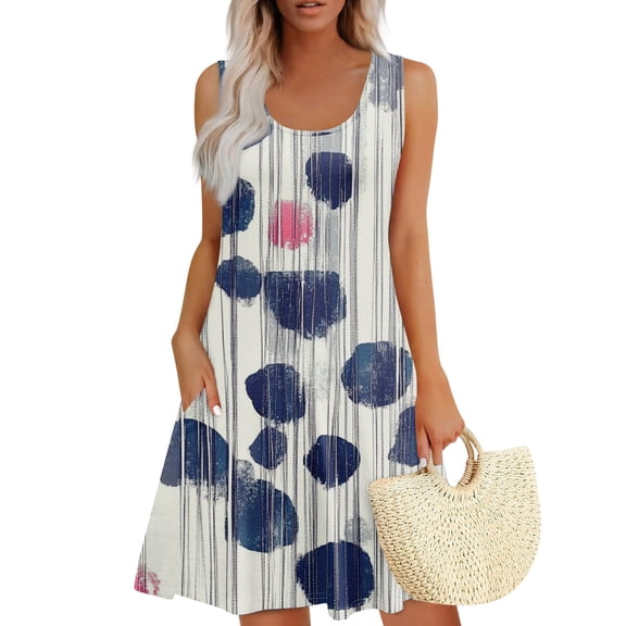Women's Stylish Square Neck Dress, Sleeveless Summer Sundress with Independence Day Theme, Lightweight Fabric for Outdoor Fun,Multicolor S