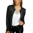 thumbnail image 1 of Women's Stylish Stand Up Collar Solid Color Sequined Casual Short Jacket Old Fashion Sweaters Ladies Short Cardigan over Size Cardigan Sweaters for Women Nice Cardigans Leopard Kimono Open Cardigan, 1 of 3