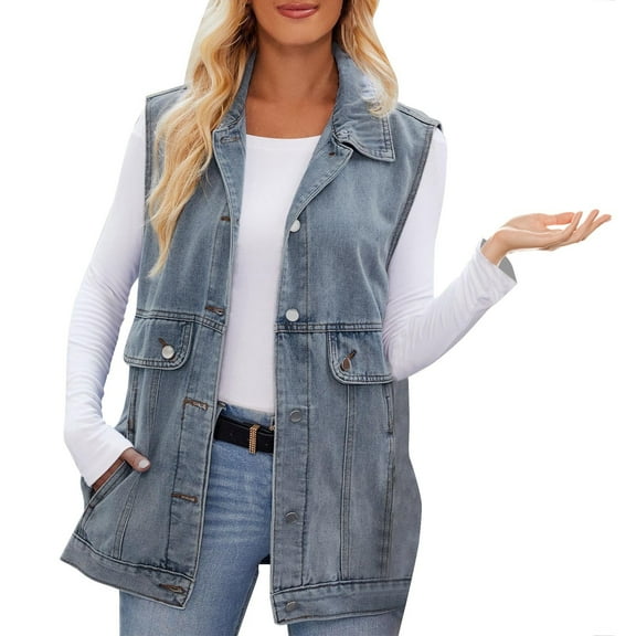 Women‘s Stylish And Trendy Denim Vest Jacket With Buttons Cowboy For Women Juniors Jackets Embroide Denim Jacket Fitted Jean Jacket for Women Leather Denim Jacket Juniors Jean Jacket Denim Distressed