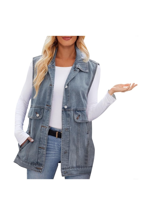 Women‘s Stylish And Trendy Denim Vest Jacket With Buttons Cowboy For Women Juniors Jackets Embroide Denim Jacket Fitted Jean Jacket for Women Leather Denim Jacket Juniors Jean Jacket Denim Distressed
