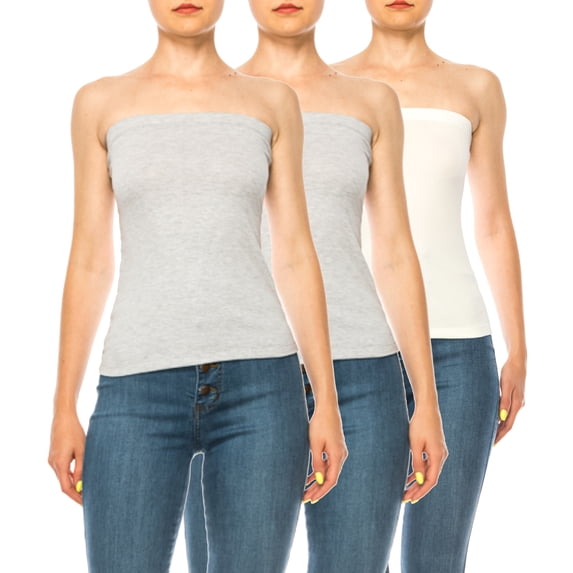 Women's 3-Pack Tube Tops – Elastic Top Lightweight Stretchy Fit