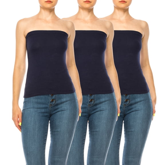 Women's 3-Pack Tube Tops – Elastic Top Lightweight Stretchy Fit