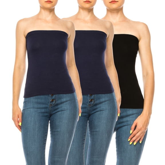 Women's 3-Pack Tube Tops – Elastic Top Lightweight Stretchy Fit