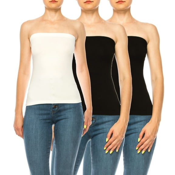 Women's 3-Pack Tube Tops – Elastic Top Lightweight Stretchy Fit