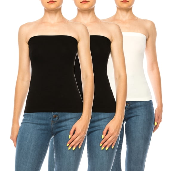 Women's 3-Pack Tube Tops – Elastic Top Lightweight Stretchy Fit