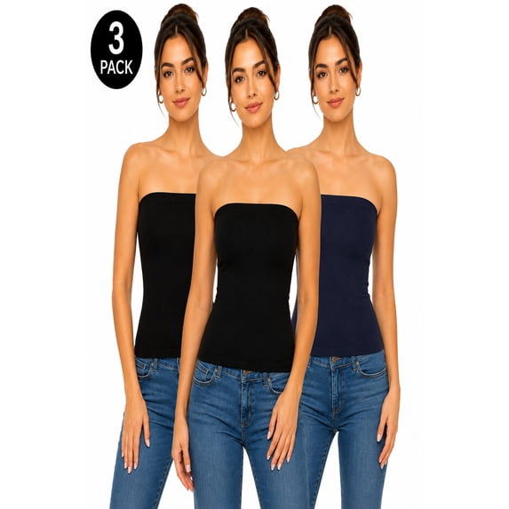 Women's 3-Pack Tube Tops ? Elastic Top Lightweight Stretchy Fit