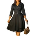 thumbnail image 1 of Women's Stylish V-Neck Pleated Dress Workwear Dresses Formal Business Work Dress, 1 of 1