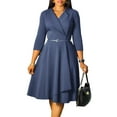 thumbnail image 1 of Women's Stylish V-Neck Pleated Dress Workwear Dresses Formal Business Work Dress, 1 of 8