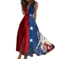 thumbnail image 1 of Women's Stylish V-Neck Sleeveless Dress Independence Day Themed Print, Casual Long Sundress for Beachwear and Holiday Celebrations,Deep Red XL, 1 of 5