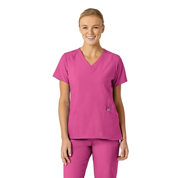 Wink W123 Women's Stylized V-Neck Scrub Top, Hot Pink, XS Womens