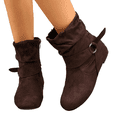 thumbnail image 1 of Women's Suede Ankle Boots, Low Stacked Heel Slip On Booties, Comfortable Fall Winter Boots with Buckle Detail for Casual Dress, 1 of 6