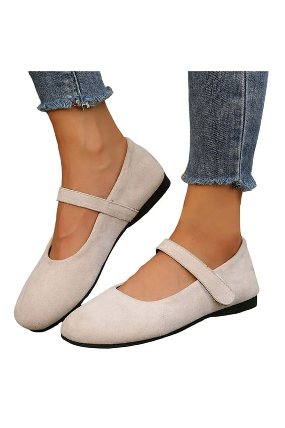 Women's Suede Ballet Flats Autumn Fashion Casual Wide Slip on Wedge Low Heel Mary Janes Walking Shoes