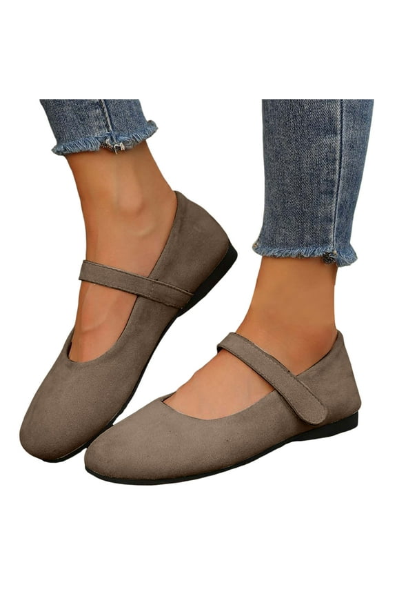 Women's Suede Ballet Flats Autumn Fashion Casual Wide Slip on Wedge Low Heel Mary Janes Walking Shoes