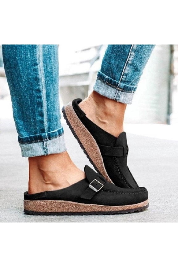 Women's Suede Buckle Mules - Durable Cork Sole | Black & Beige Options | All-Day Comfort, Timeless Style, Wear-Resistant | Ideal for Casual/Daily/Office/Seasonal Outfits