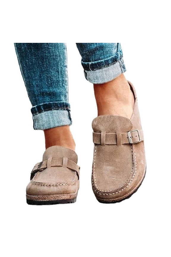 Women's Suede Buckle Mules - Durable Cork Sole | Black & Beige Options | All-Day Comfort, Timeless Style, Wear-Resistant | Ideal for Casual/Daily/Office/Seasonal Outfits