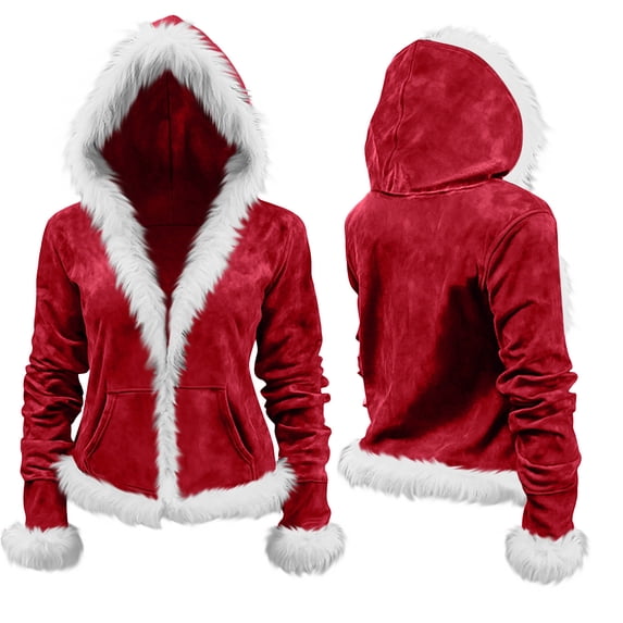 Women's Suede Cardigan Jackets with Hoode Bomber Jackets Faux Leather Womens 2025 Full Zip Up Hoodies Christmas Festival Outfits
