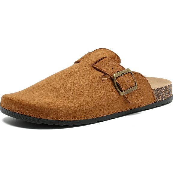 Women's Suede Clogs Mens Leather Mules Comfort Cork Footbed Antislip House Sandals Arch Support Potato Shoes with Adjustable Buckle