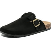 HSBDNZQ Women's Suede Clogs Mens Leather Mules Comfort Cork Footbed Antislip House Sandals Arch Support Potato Shoes with Adjustable Buckle