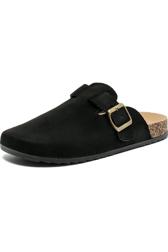 Women's Suede Clogs Mens Leather Mules Comfort Cork Footbed Antislip House Sandals Arch Support Potato Shoes with Adjustable Buckle
