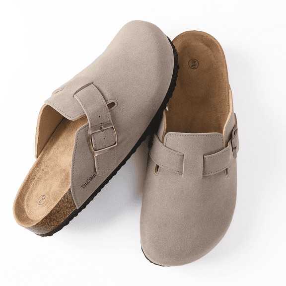 Comfort Footbed Clogs with Arch Support, Adjustable Buckle Cork Footbed, Slip-On Closed-Toe Clogs for Women and Men, Indoor & Outdoor Everyday Wear