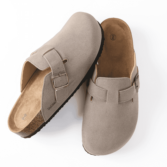 Comfort Footbed Clogs with Arch Support, Adjustable Buckle Cork Footbed, Slip-On Closed-Toe Clogs for Women and Men, Indoor & Outdoor Everyday Wear