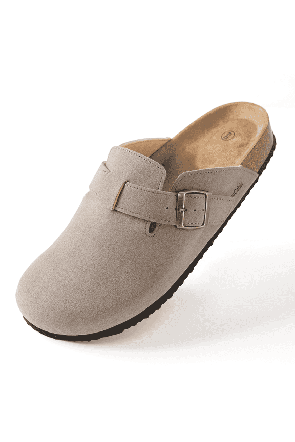 Women's Suede Clog Sandals, Comfortable Slip-on Mules with Adjustable Buckle, Classic Casual Womens Shoes for All-Day Wear